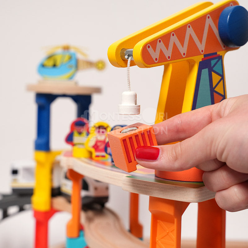 Montessori Crane & Train Magnetic Playset