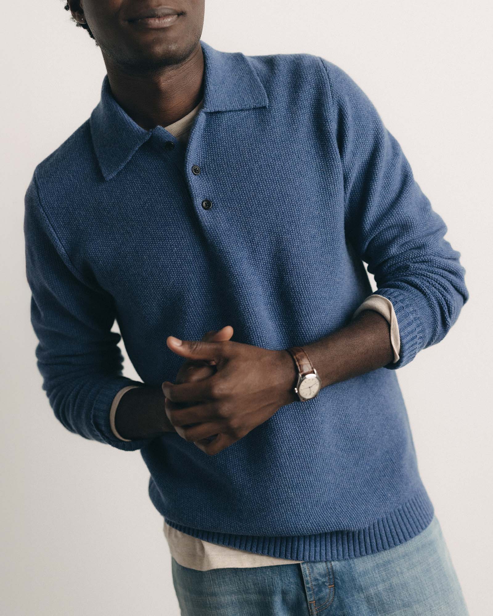 The Newton Sweater Polo in Heather Clear Blue