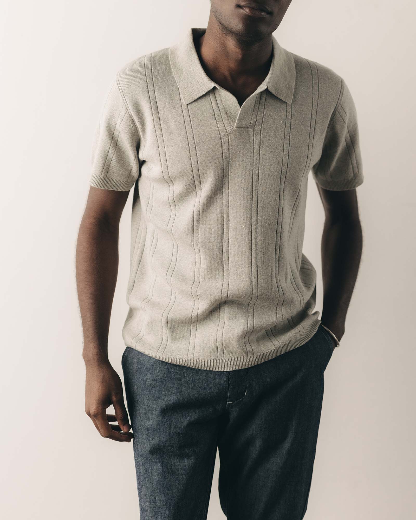 The Valencia Sweater Polo in Heather Grey Rib