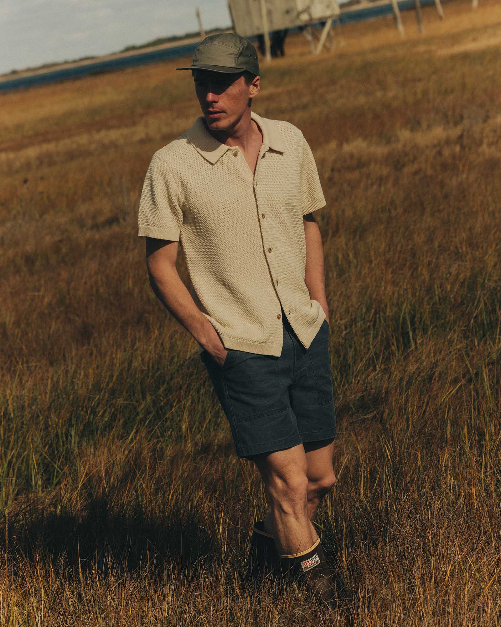 The Button Down Polo in Heather Oat Crochet