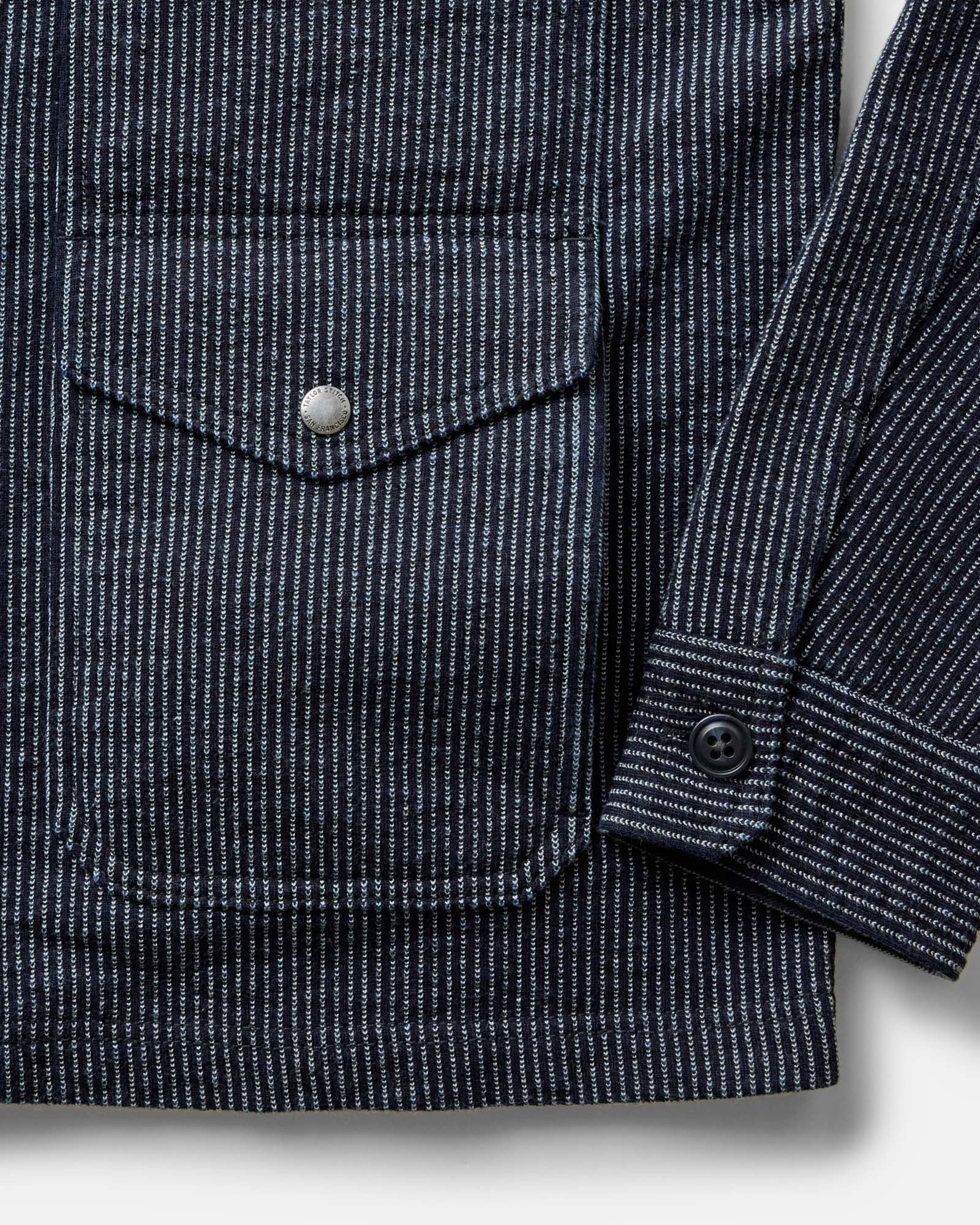The Jackson Jacket in Rinsed Indigo French Terry Stripe