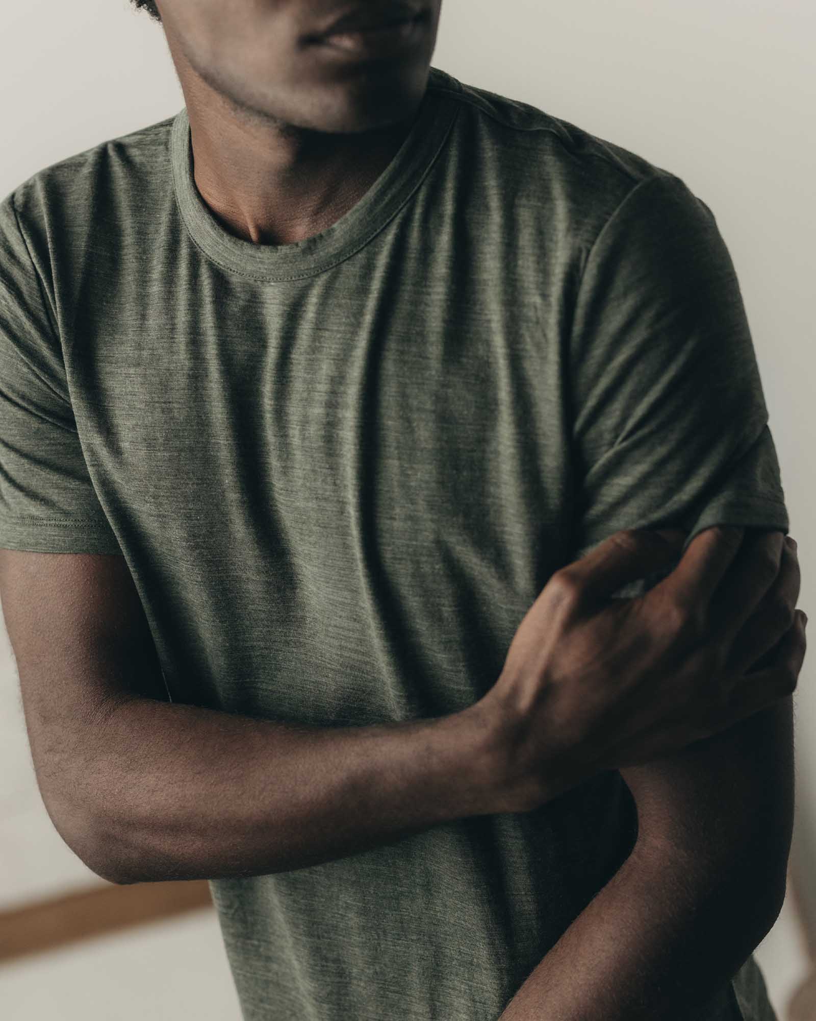 The Merino Tee in Heather Army