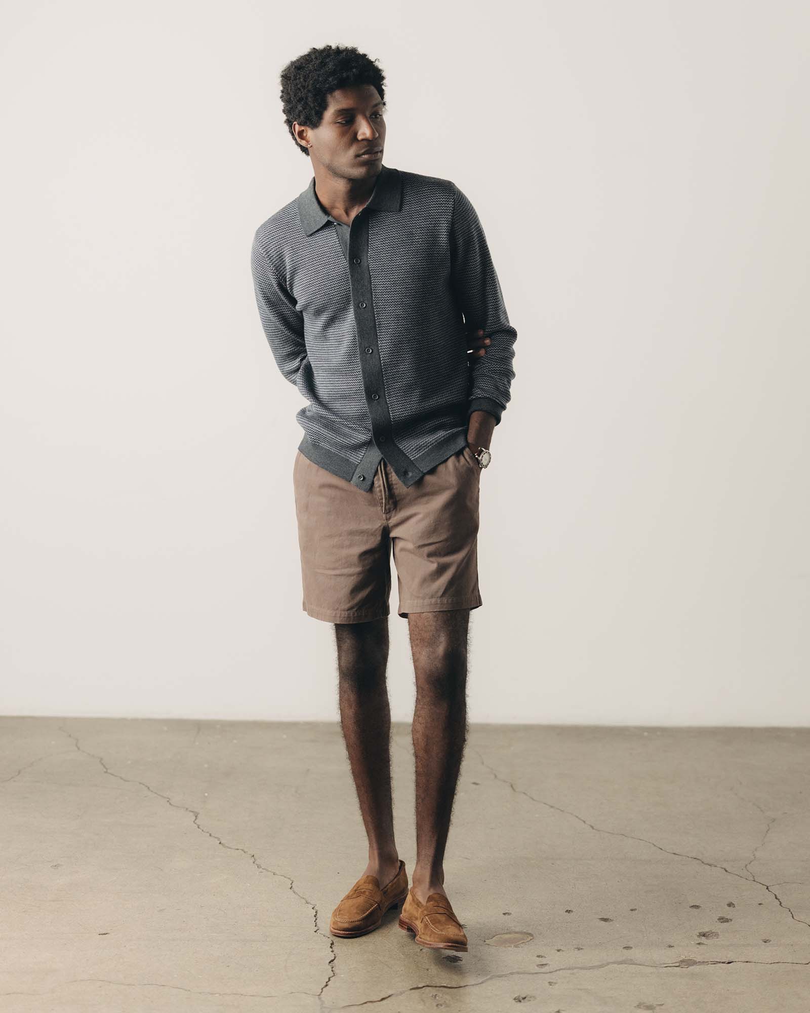 The Nichols Polo in Navy Birdseye Merino