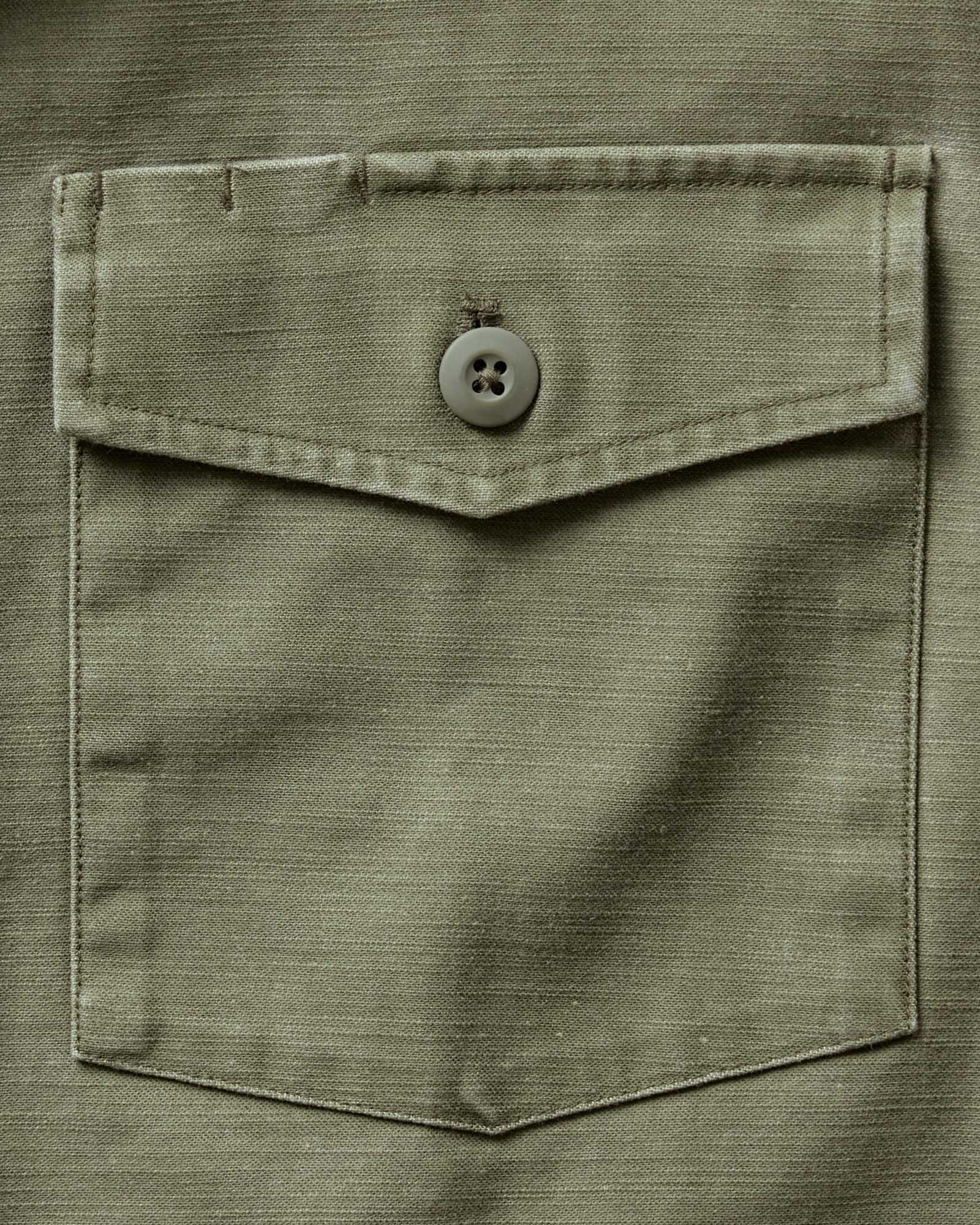 The Short Sleeve Surplus Shirt in Field Olive Reverse Sateen