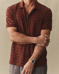 The Bywater Polo in Burgundy Knit Stripe