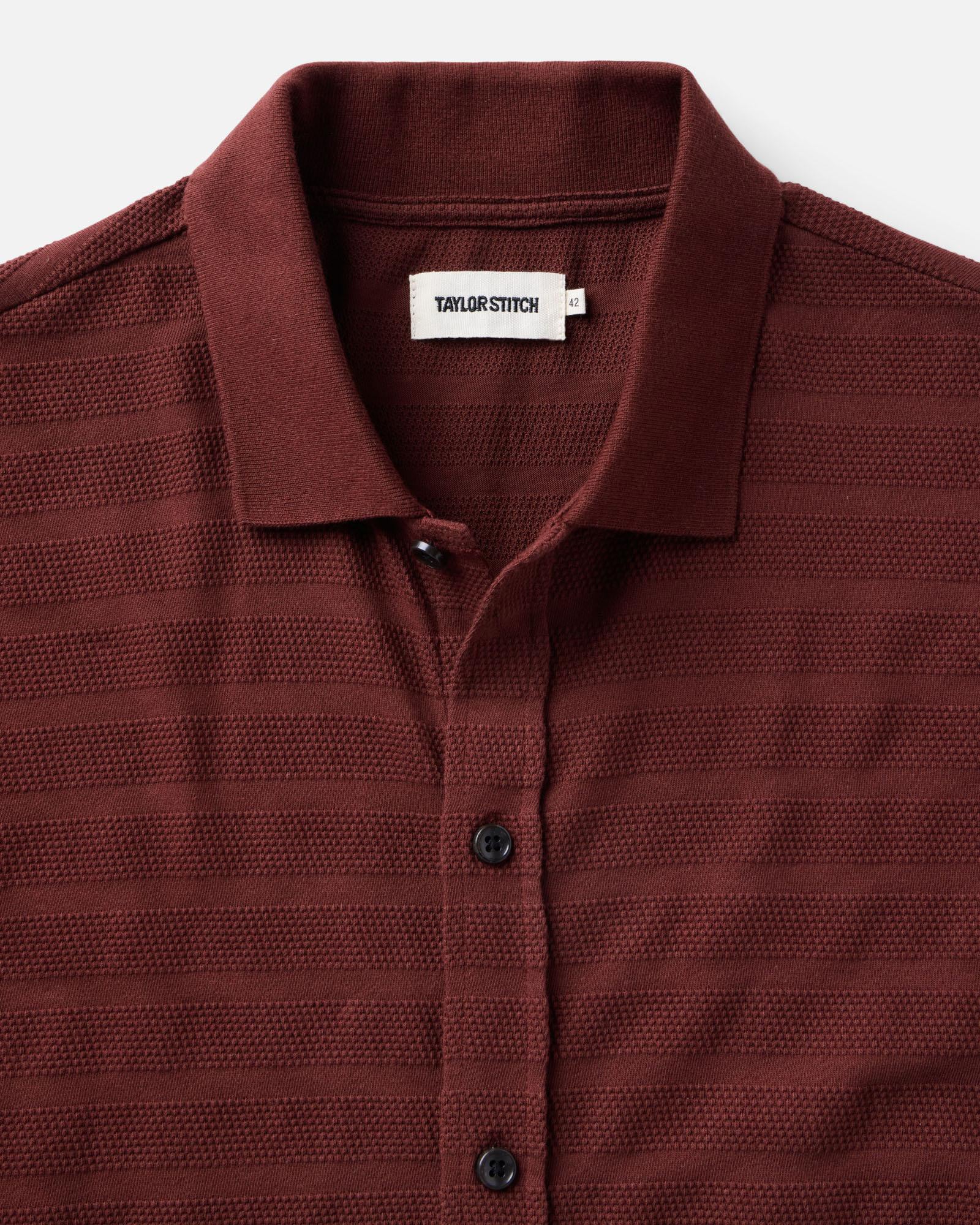 The Bywater Polo in Burgundy Knit Stripe