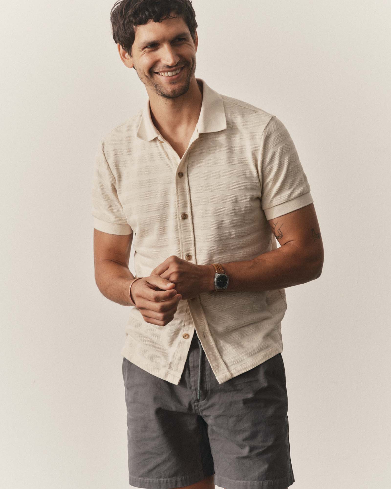The Bywater Polo in Natural Knit Stripe