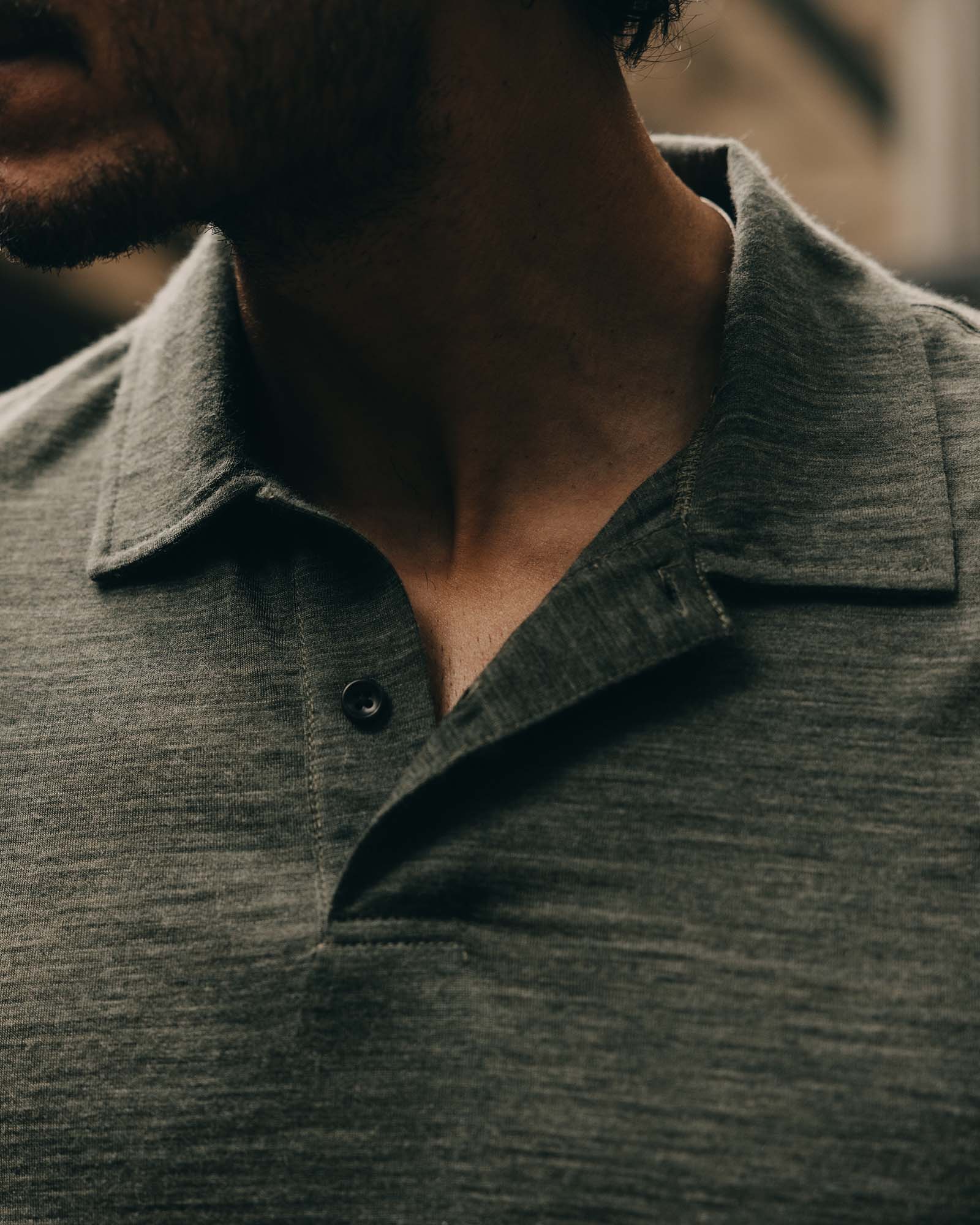 The Merino Polo in Heather Army