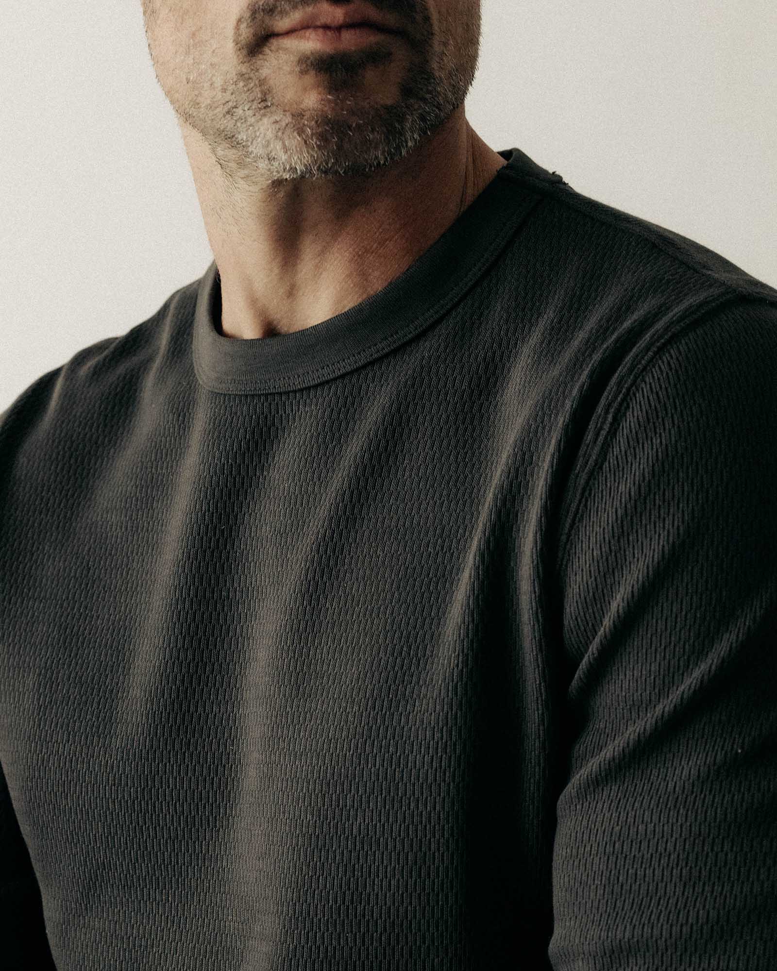The Organic Cotton Crew in Faded Black Waffle