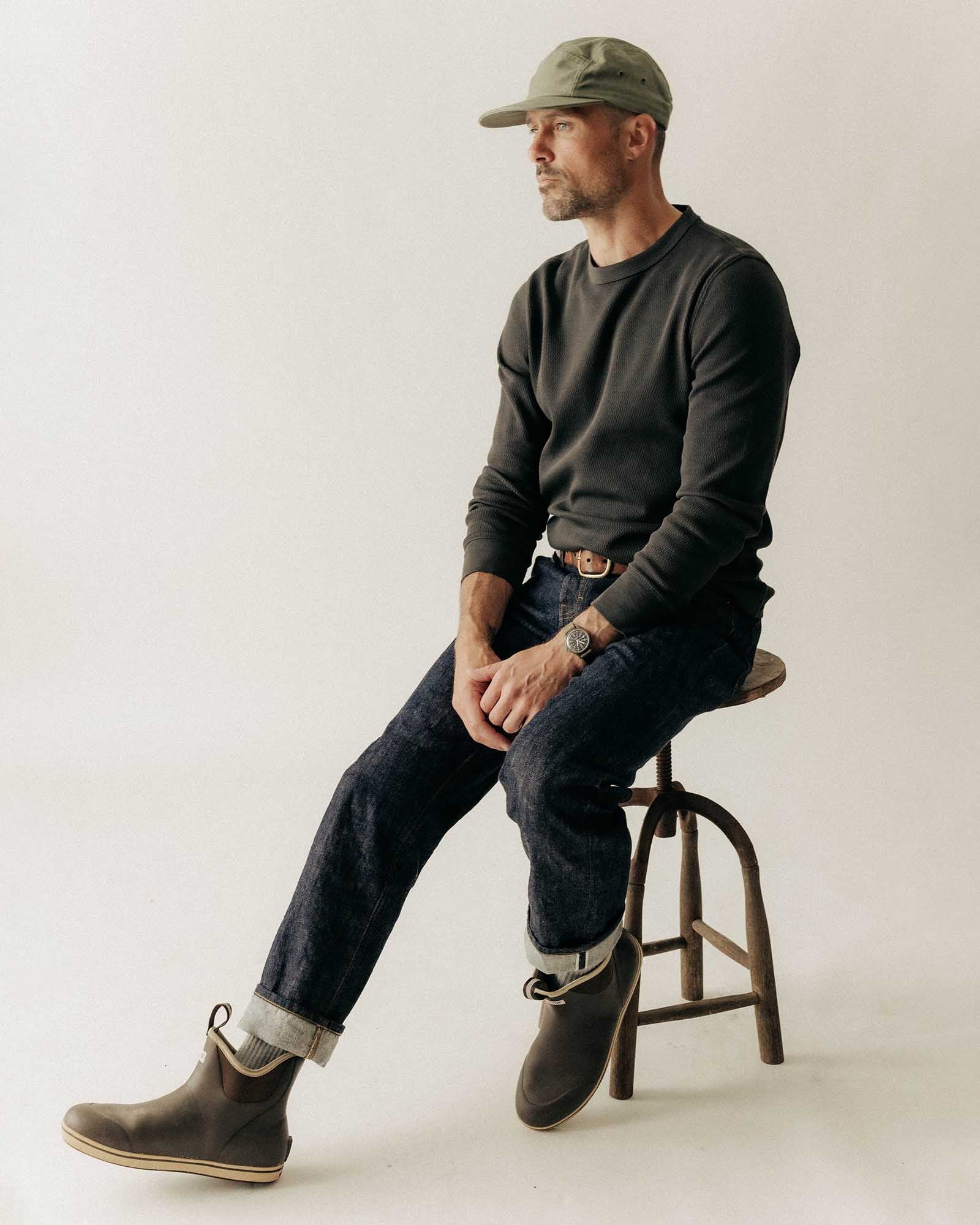 The Organic Cotton Crew in Faded Black Waffle