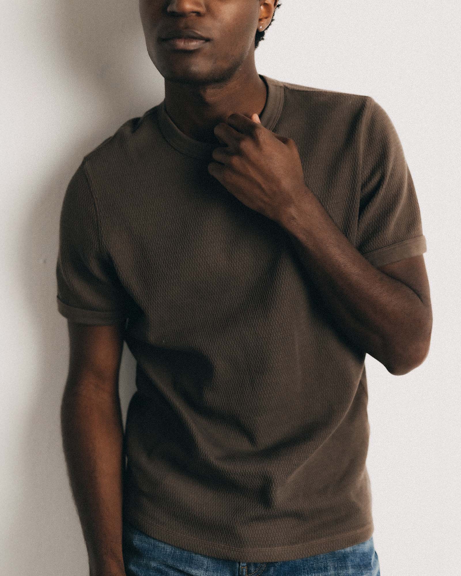 The Organic Cotton Short Sleeve Crew in Fatigue Olive Waffle