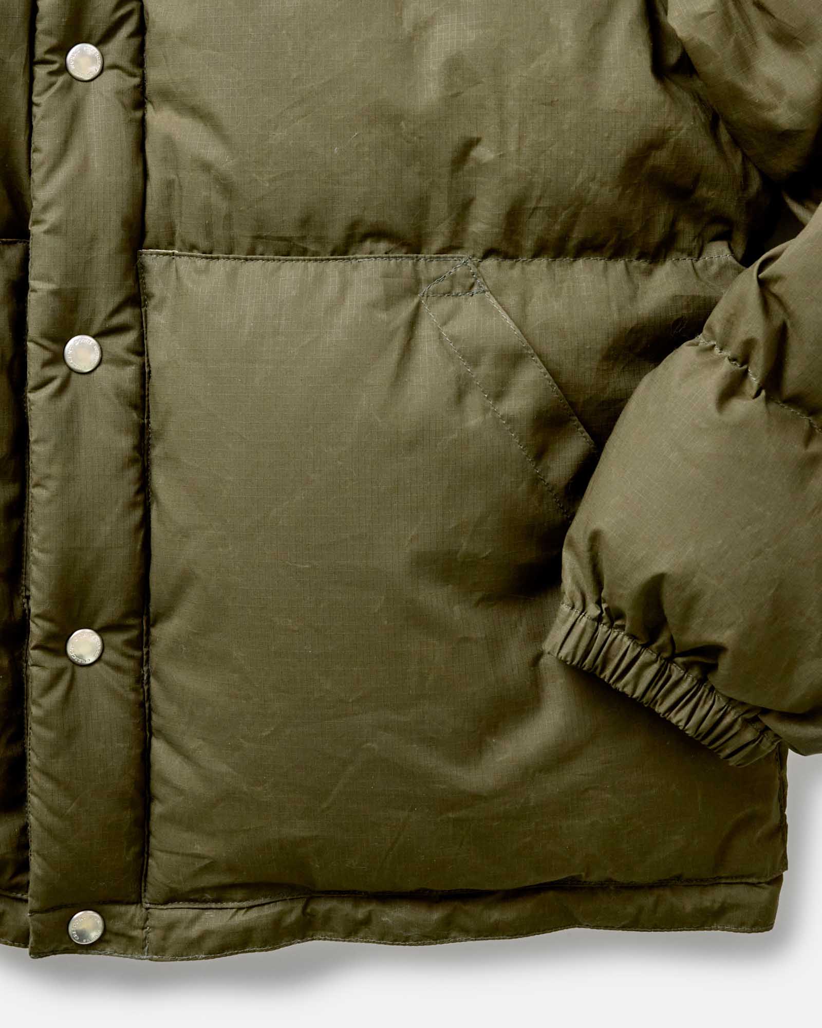 The Down Sweater in Olive Waxed Ripstop