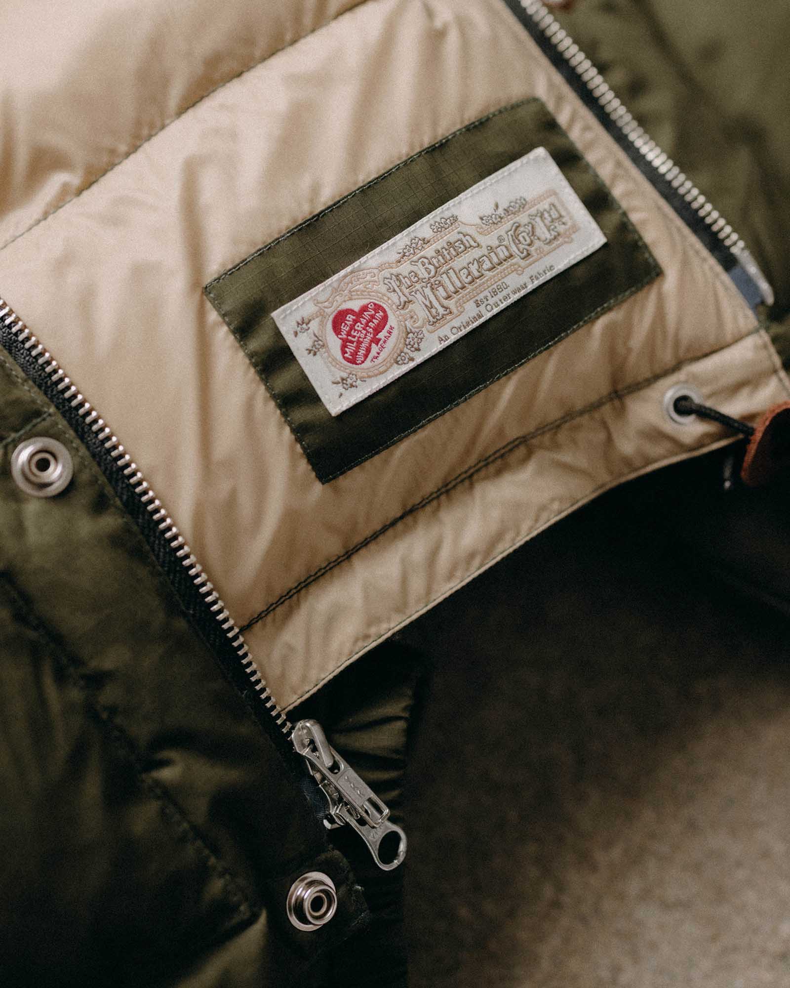 The Down Sweater in Olive Waxed Ripstop