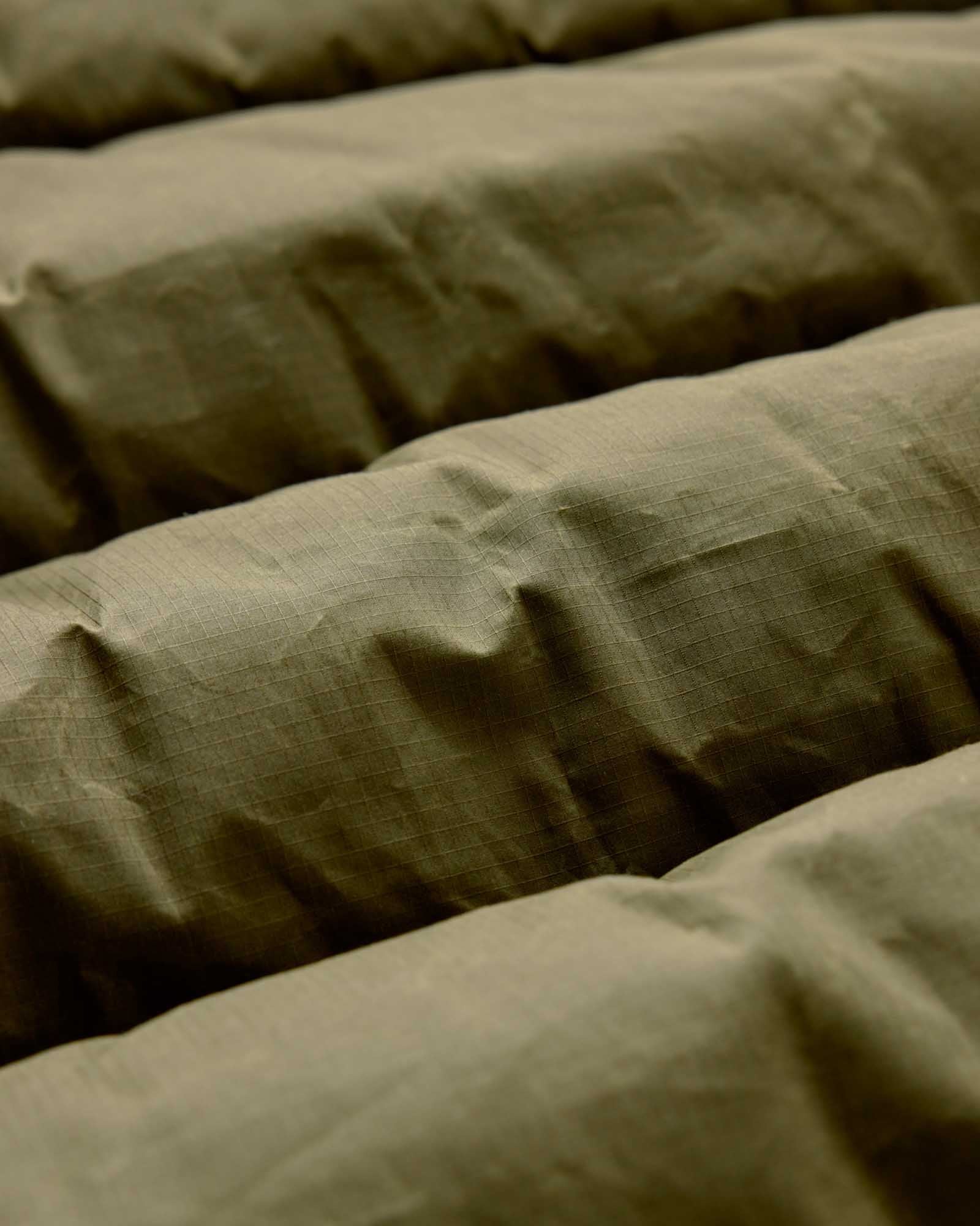 The Down Sweater in Olive Waxed Ripstop