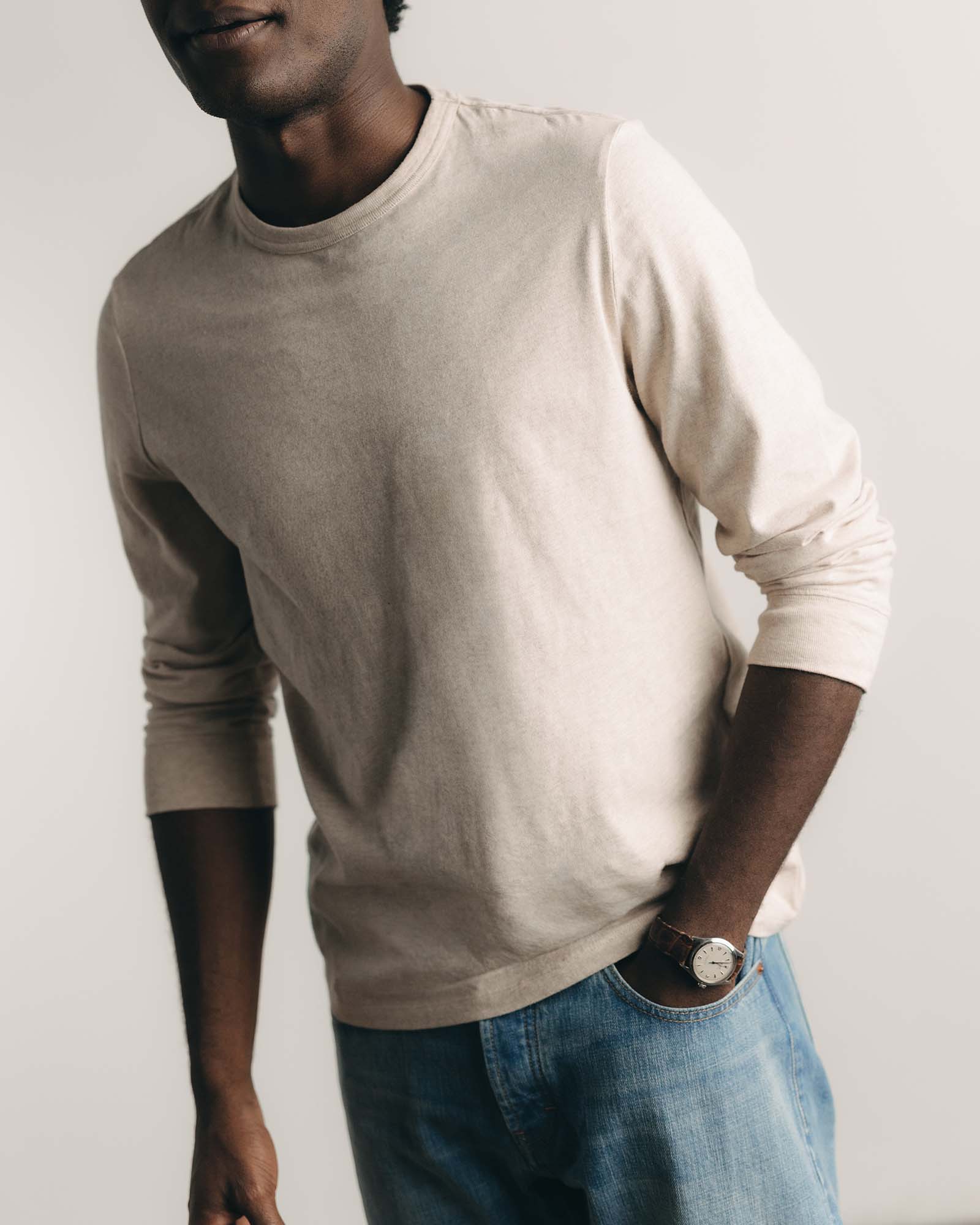 The Organic Cotton Long Sleeve Tee in Heather Oat